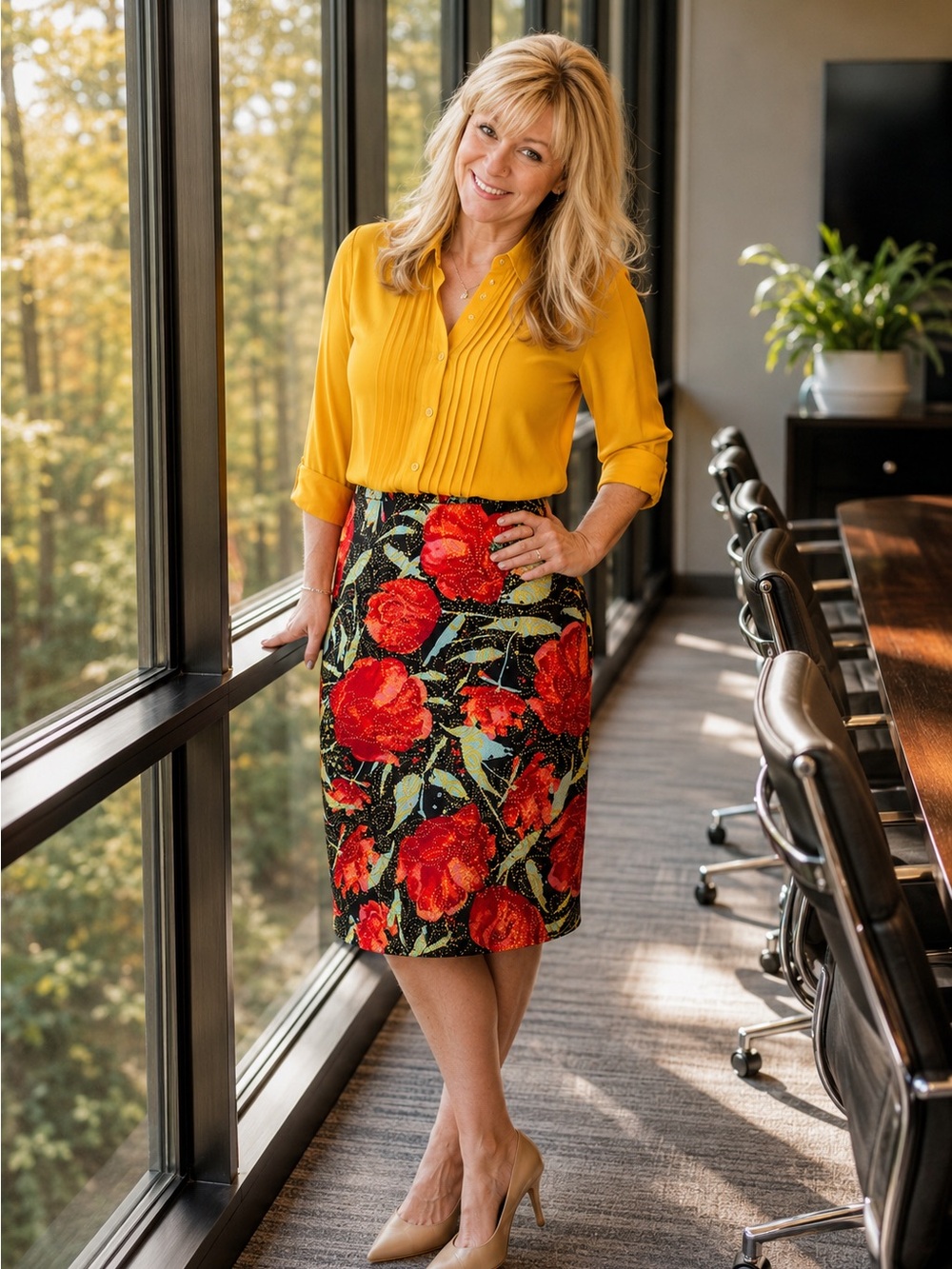 LuLaRoe Black and Multi- colored Cassie Skirt with Floral Print.